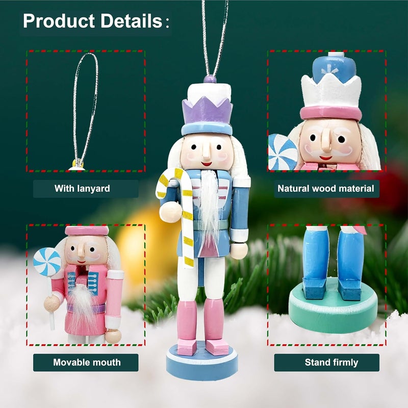 MicoSim Mini Nutcrackers Figures Wooden Christmas Decor, Hanging Nutcracker Ornaments for Xmas Tree, Wood Nut-Crackers Christmas Decorations for Festival Party (Macaron, 5PCS) - Image 3